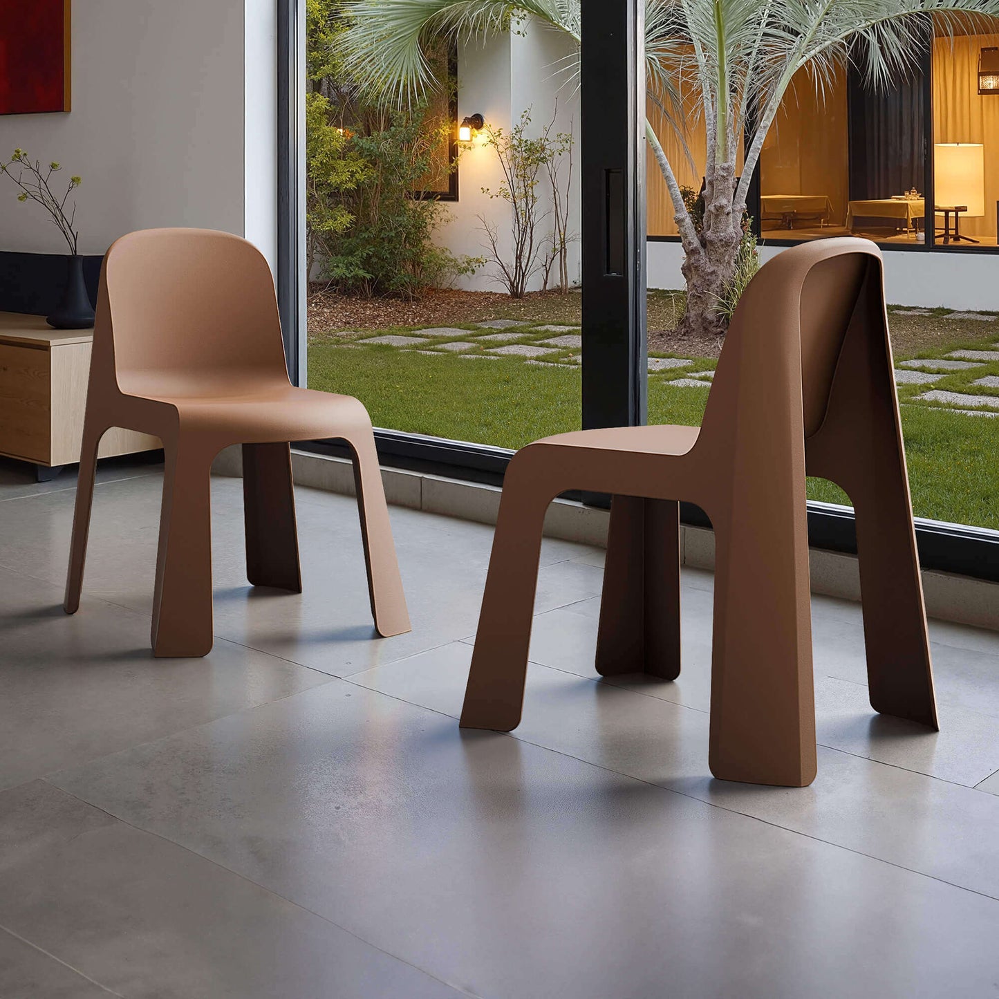Riverbank | Contemporary Coastal Brown Green Plastic Outdoor Dining Chairs | Brown