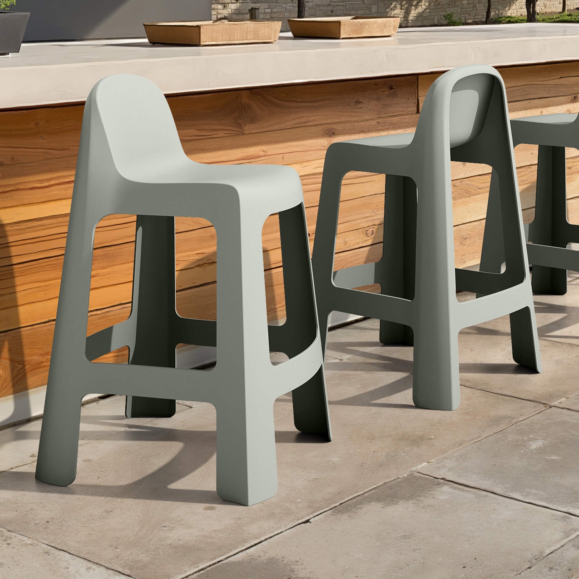 Riverbank | Contemporary Coastal Brown Green Plastic Outdoor Bar Stools | Green