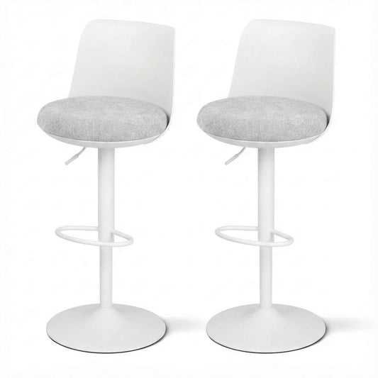 Robinvale | Modern Adjustable White Metal PU Grey Fabric Bar Stools | White