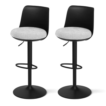 Robinvale | Modern Adjustable White Metal PU Grey Fabric Bar Stools | Set Of 2 | Black