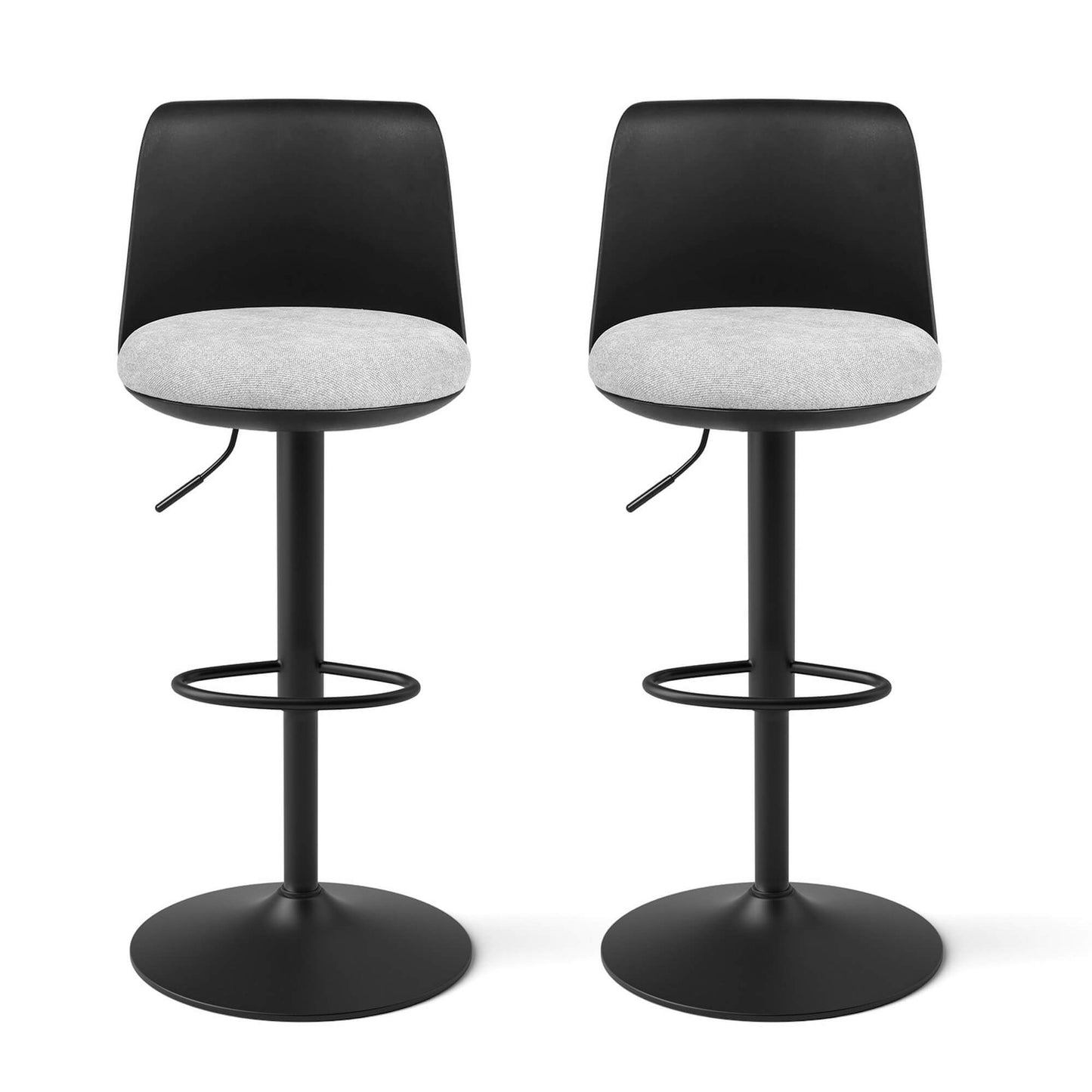 Robinvale | Modern Adjustable White Metal PU Grey Fabric Bar Stools | Set Of 2 | Black