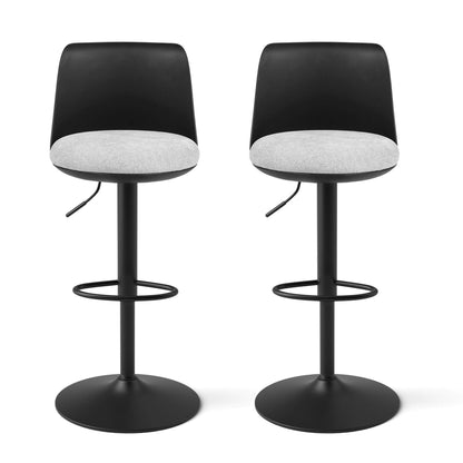 Robinvale | Modern Adjustable White Metal PU Grey Fabric Bar Stools | Set Of 2 | Black