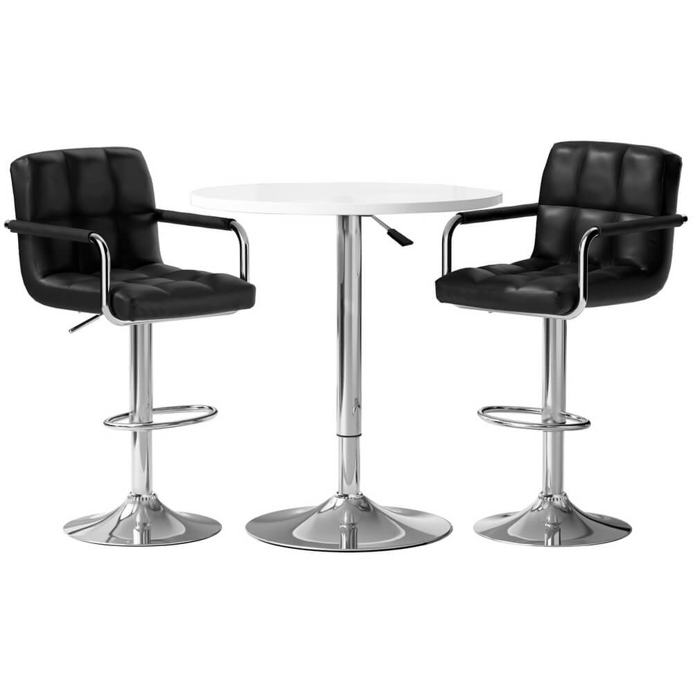 Ronan Giles | Black White PU Leather Adjustable Contemporary Wooden Bar Stool Set | Black and White