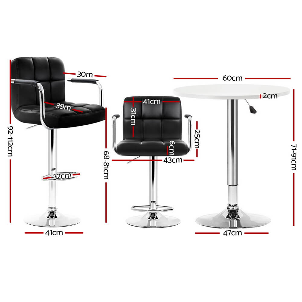 Ronan Giles | Black White PU Leather Adjustable Contemporary Wooden Bar Stool Set | Black and White