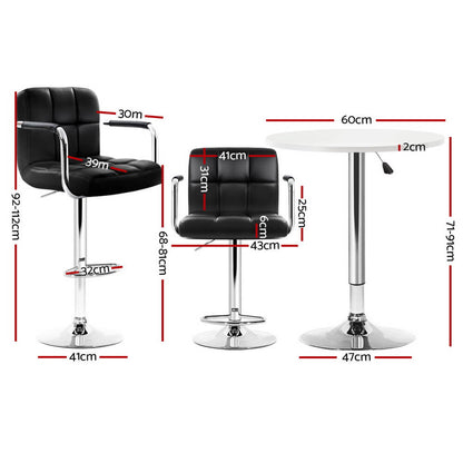 Ronan Giles | Black White PU Leather Adjustable Contemporary Wooden Bar Stool Set | Black and White