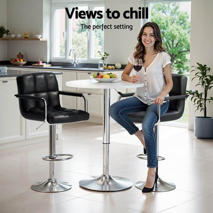 Ronan Giles | Black White PU Leather Adjustable Contemporary Wooden Bar Stool Set | Black and White