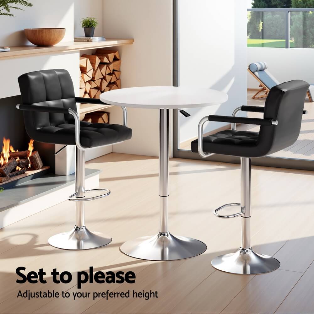 Ronan Giles | Black White PU Leather Adjustable Contemporary Wooden Bar Stool Set | Black and White