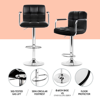 Ronan Giles | Black White PU Leather Adjustable Contemporary Wooden Bar Stool Set | Black and White