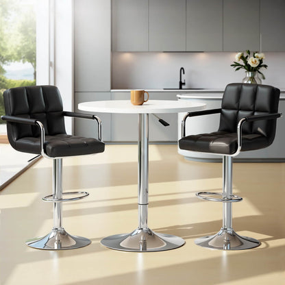 Ronan Giles | Black White PU Leather Adjustable Contemporary Wooden Bar Stool Set | Black and White