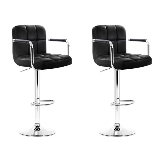 Ronan | Swivel Modern Black PU Leather Bar Stools With Arms | Set Of 2