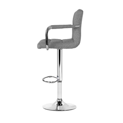 Ronan | Swivel Modern Grey Fabric Bar Stools With Arms | Set Of 2