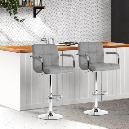 Ronan | Swivel Modern Grey Fabric Bar Stools With Arms | Set Of 2