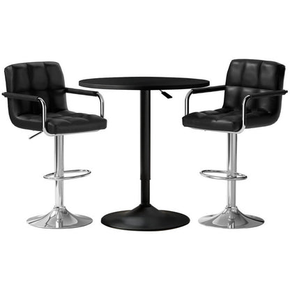 Ronan Giles | Black White PU Leather Adjustable Contemporary Wooden Bar Stool Set | Black
