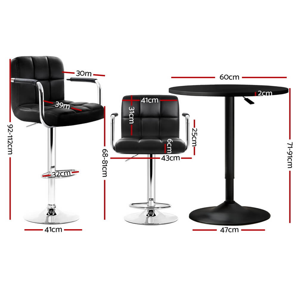 Ronan Giles | Black White PU Leather Adjustable Contemporary Wooden Bar Stool Set | Black