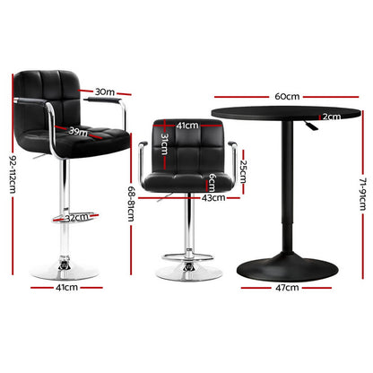 Ronan Giles | Black White PU Leather Adjustable Contemporary Wooden Bar Stool Set | Black