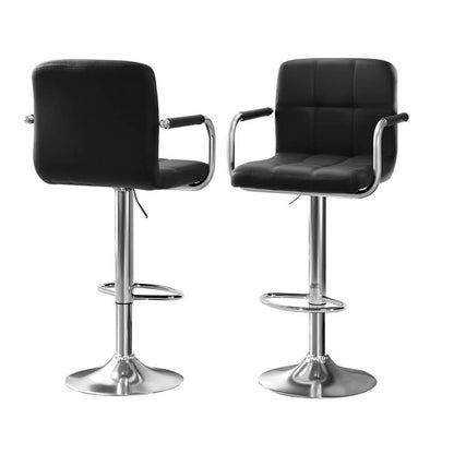 Ronan Giles | Black White PU Leather Adjustable Contemporary Wooden Bar Stool Set | Black
