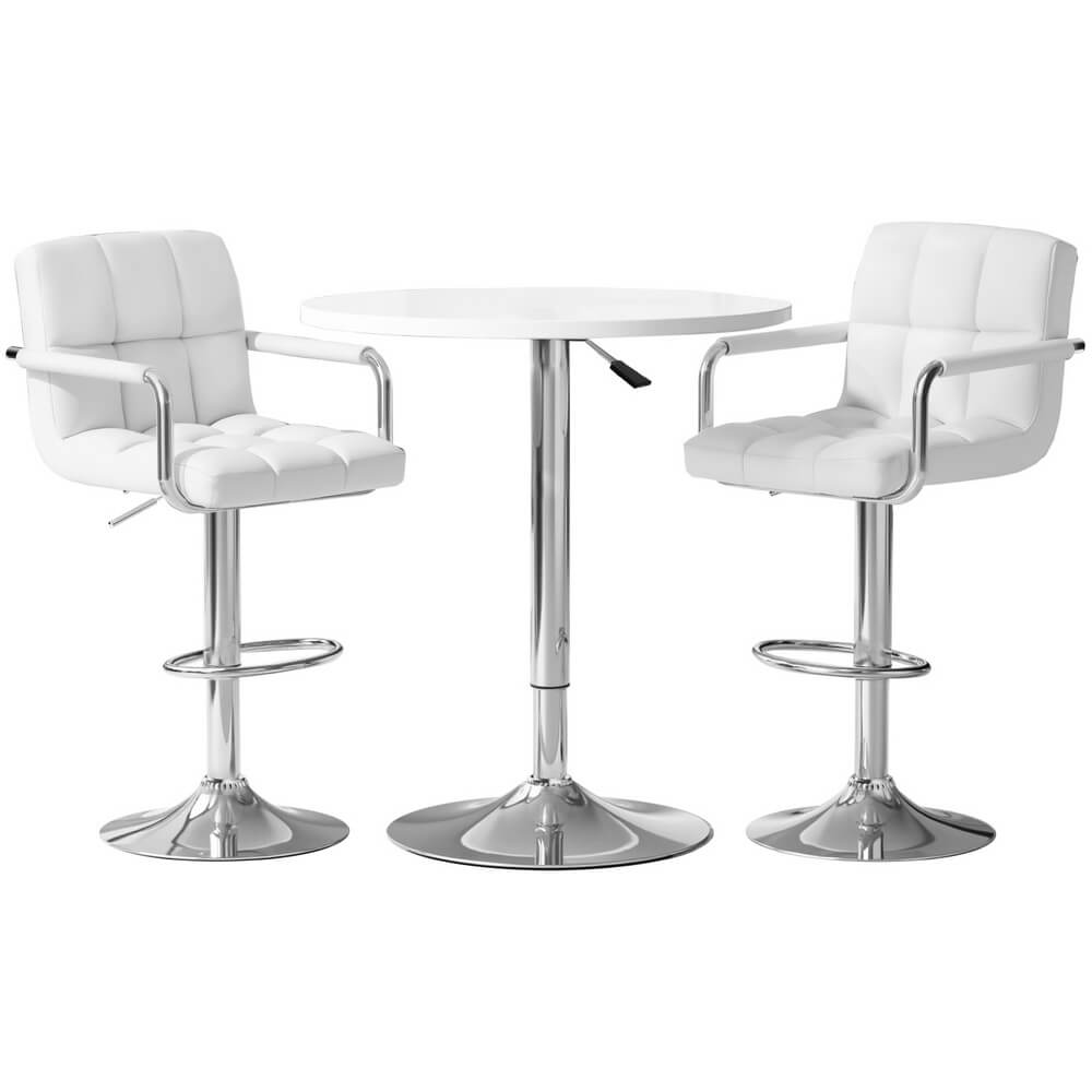 Ronan Giles | Black White PU Leather Adjustable Contemporary Wooden Bar Stool Set | White