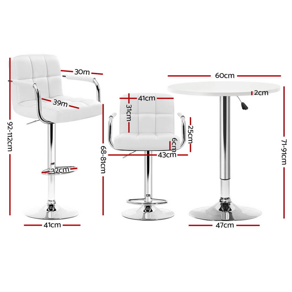 Ronan Giles | Black White PU Leather Adjustable Contemporary Wooden Bar Stool Set | White