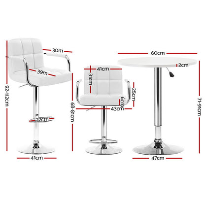 Ronan Giles | Black White PU Leather Adjustable Contemporary Wooden Bar Stool Set | White