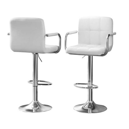 Ronan Giles | Black White PU Leather Adjustable Contemporary Wooden Bar Stool Set | White