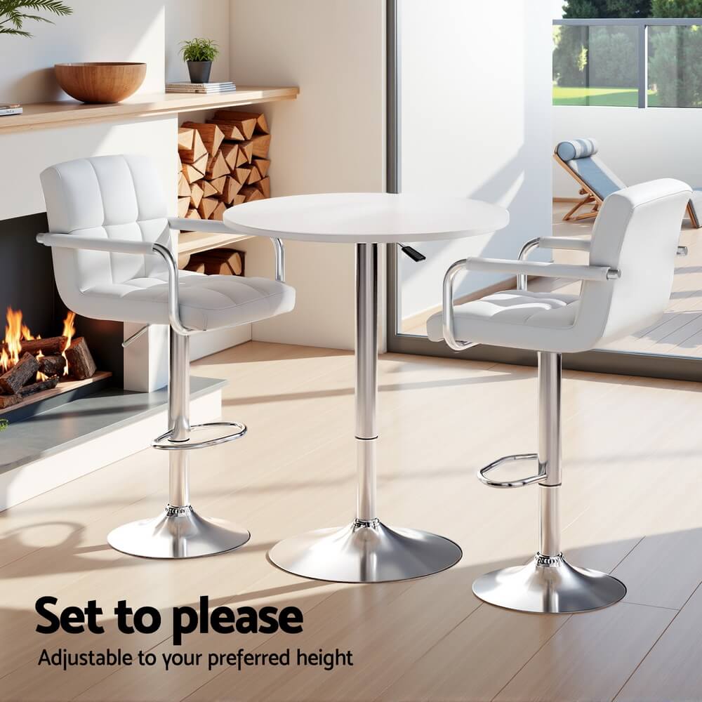 Ronan Giles | Black White PU Leather Adjustable Contemporary Wooden Bar Stool Set | White