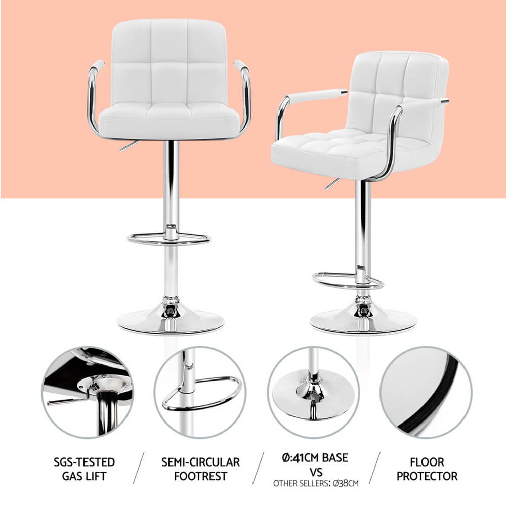 Ronan Giles | Black White PU Leather Adjustable Contemporary Wooden Bar Stool Set | White