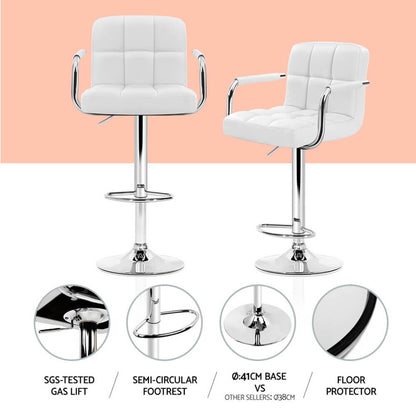 Ronan Giles | Black White PU Leather Adjustable Contemporary Wooden Bar Stool Set | White