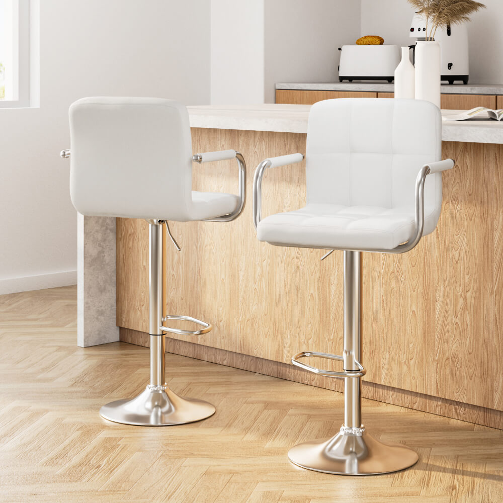 Ronan | Swivel Modern Black White PU Leather Bar Stools With Arms | White