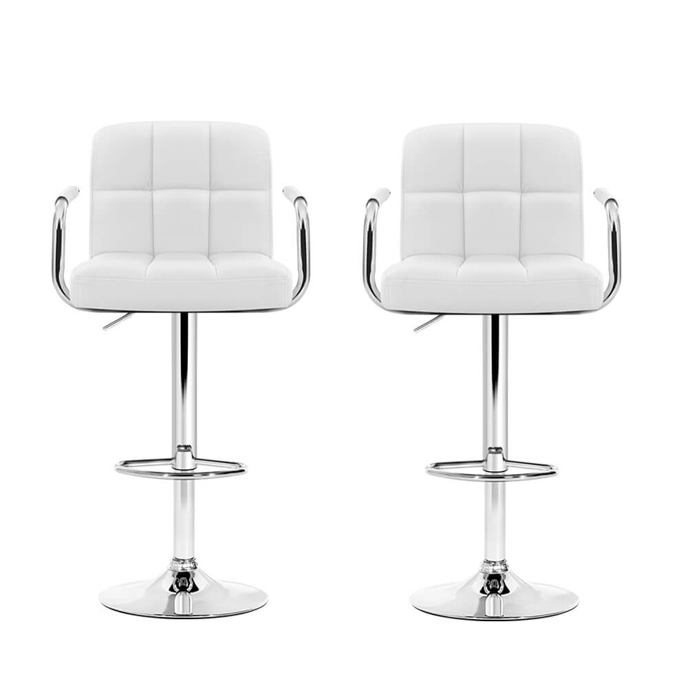Ronan | Swivel Modern Black White PU Leather Bar Stools With Arms | White