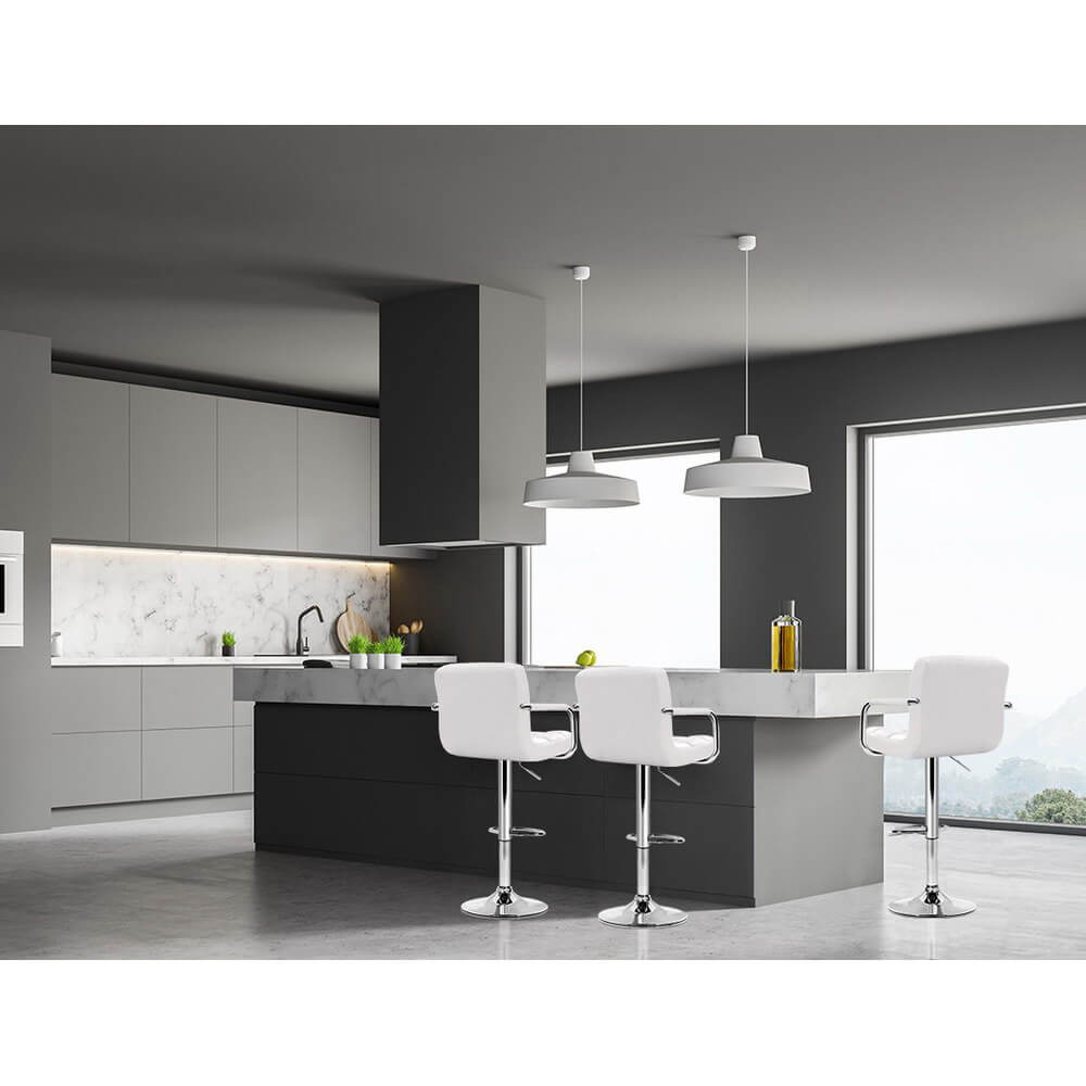 Ronan | Swivel Modern Black White PU Leather Bar Stools With Arms | White