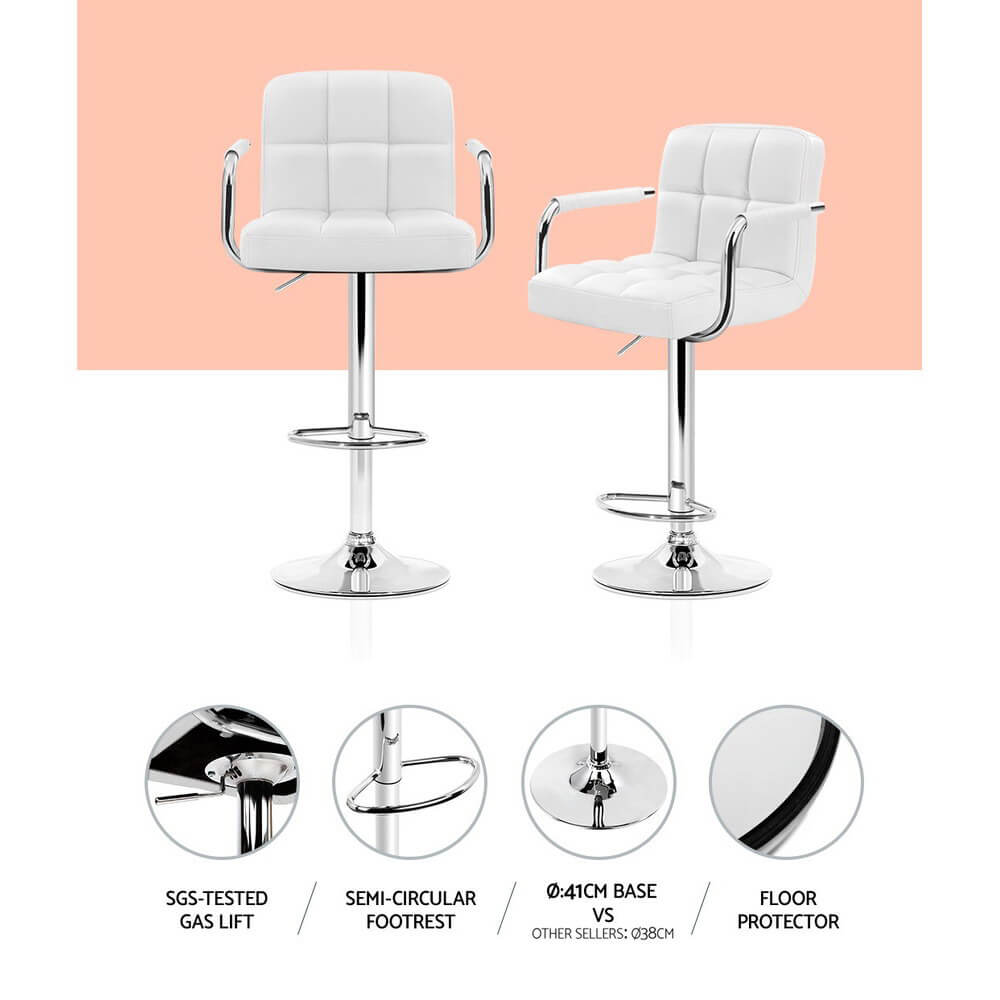Ronan | Swivel Modern Black White PU Leather Bar Stools With Arms | White