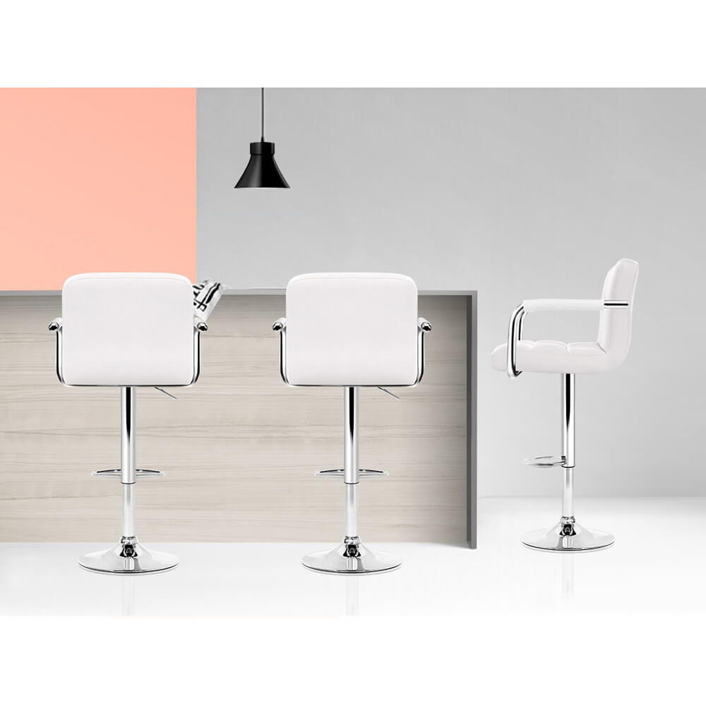 Ronan | Swivel Modern Black White PU Leather Bar Stools With Arms | White