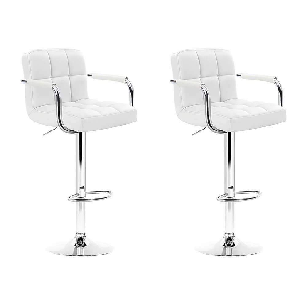 Ronan | Swivel Modern Black White PU Leather Bar Stools With Arms | White