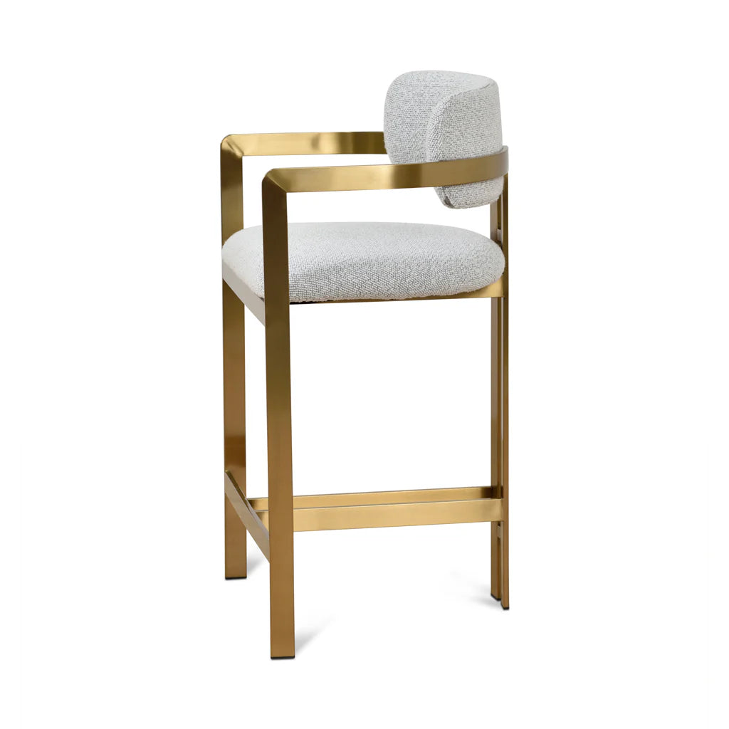 Rosedale | Modern Gold Metal Grey Fabric Bar Stools With Arms | Grey