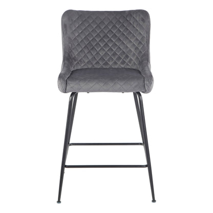 Rozelle | Metal Modern Velvet Bar Stools | Set Of 2 | Grey