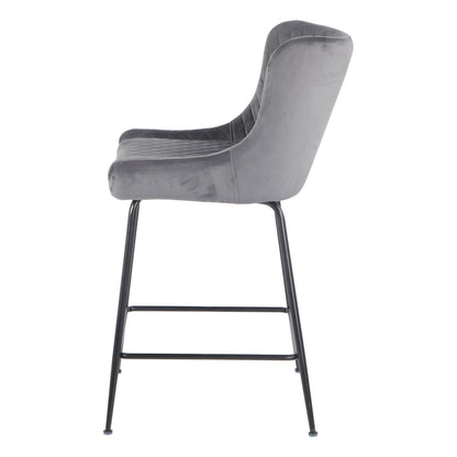 Rozelle | Metal Modern Velvet Bar Stools | Set Of 2 | Grey