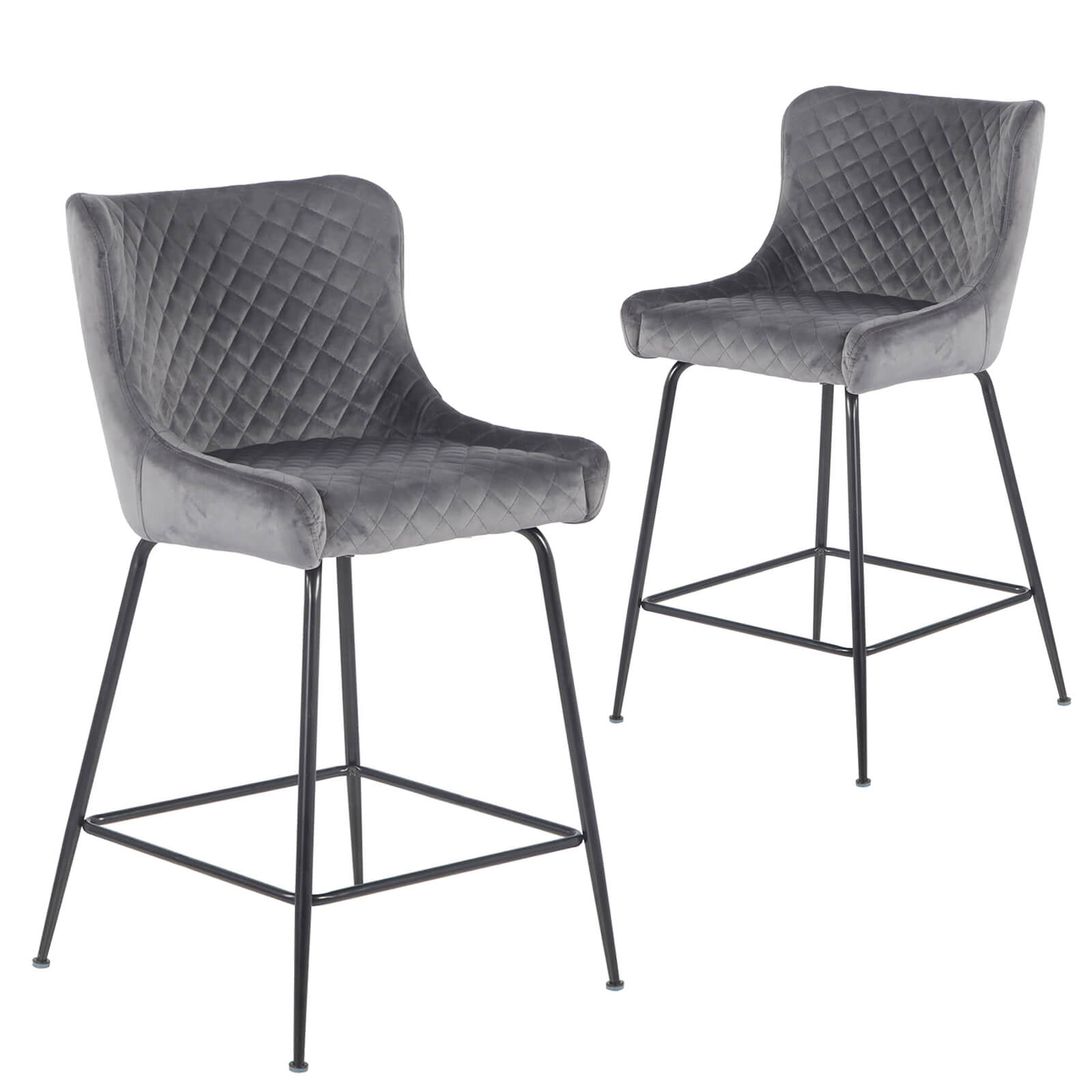 Rozelle | Metal Modern Velvet Bar Stools | Set Of 2 | Grey