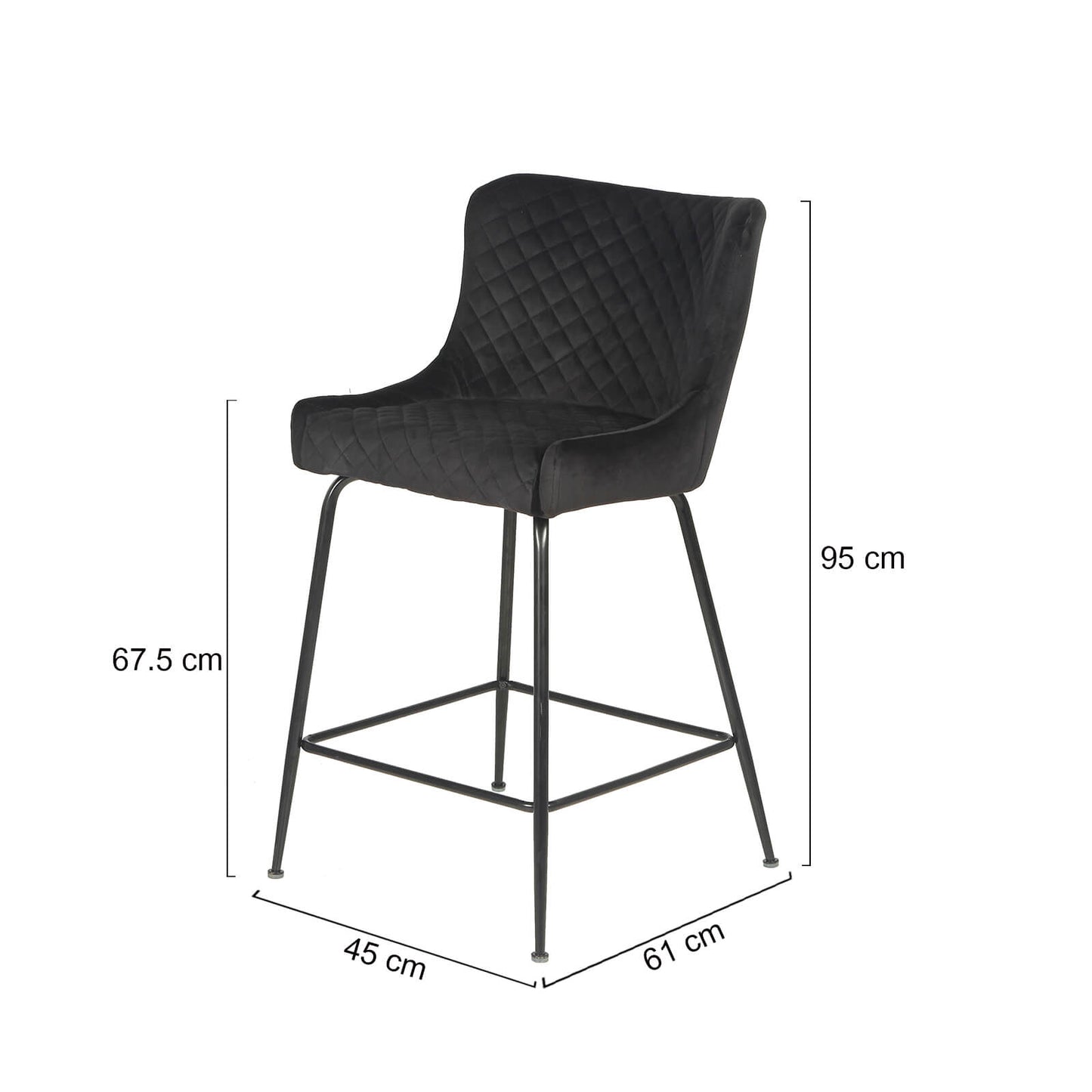 Rozelle | Metal Modern Velvet Bar Stools | Set Of 2 | Black