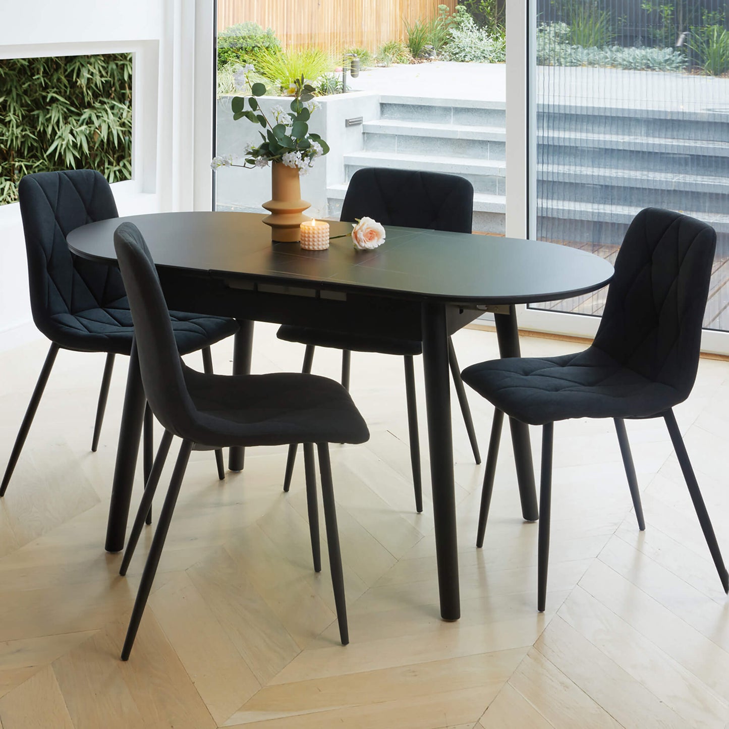 Sacramento | Wooden Ceramic Black Grey 1.4m Oval Extension Table | Greystone