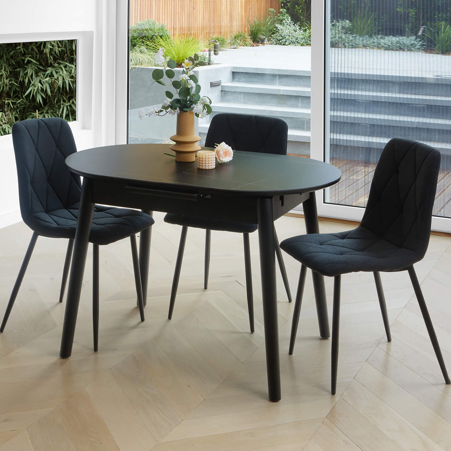 Sacramento | Wooden Ceramic Black Grey 1.4m Oval Extension Table | Greystone