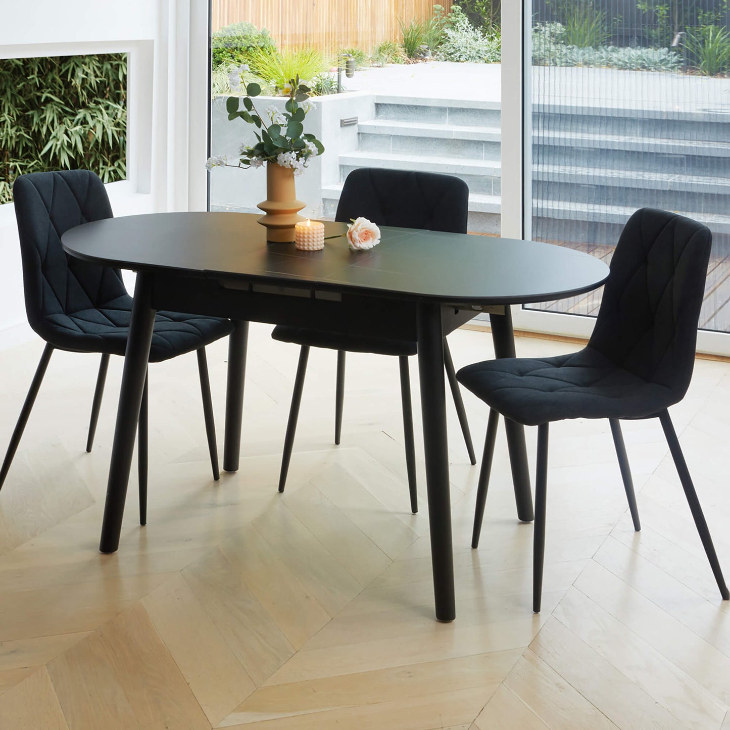 Sacramento | Wooden Ceramic Black Grey 1.4m Oval Extension Table | Greystone