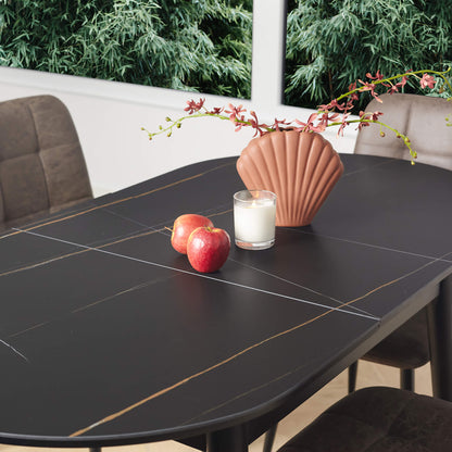 Sacramento | Wooden Ceramic Black Grey 1.4m Oval Extension Table | Greystone