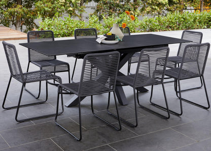 Sahara | Woven Robe Charcoal Metal Outdoor Dining Chairs | Set Of 4 | Charcoal