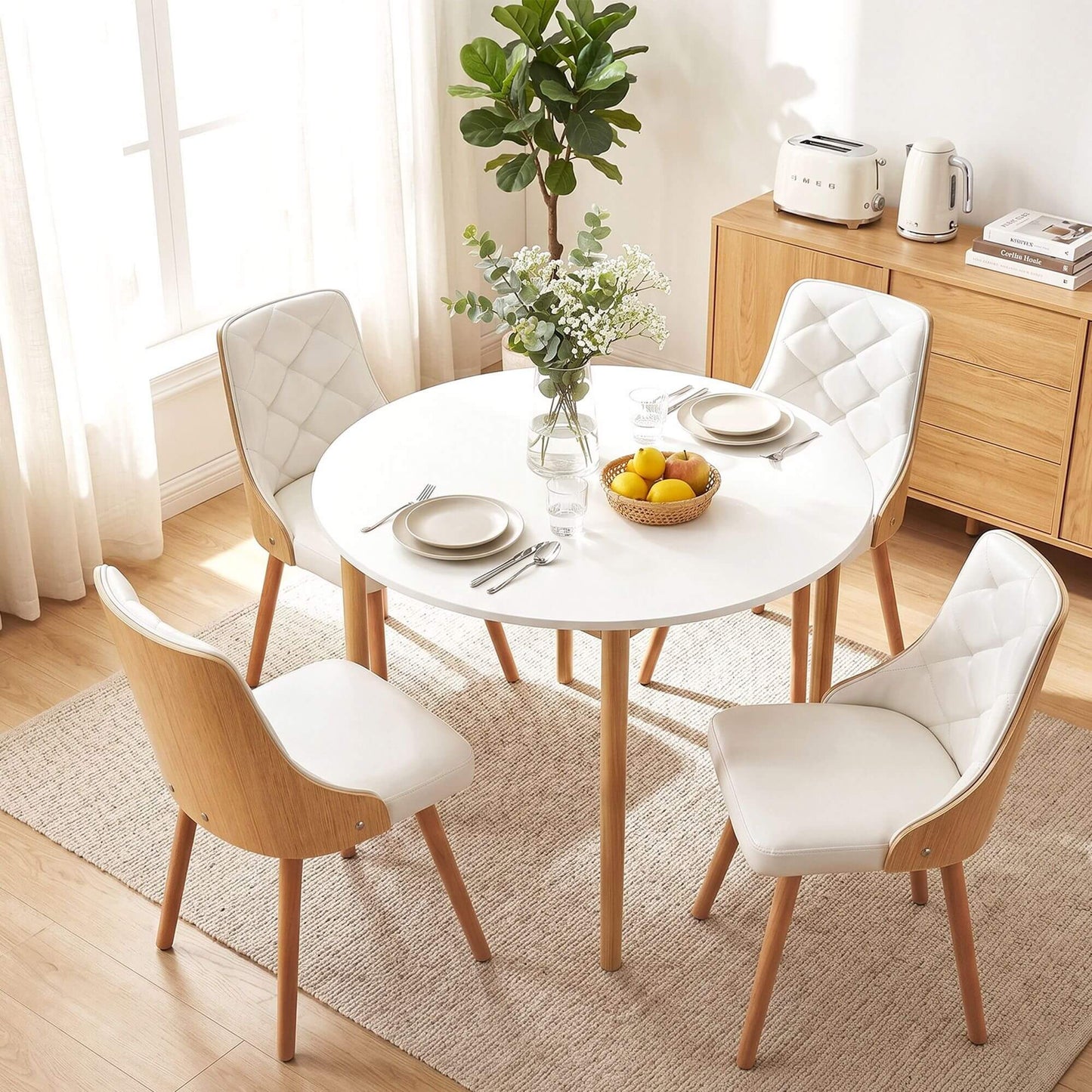 Salamanca Cobberas | Modern White Wooden Round Dining Table Set