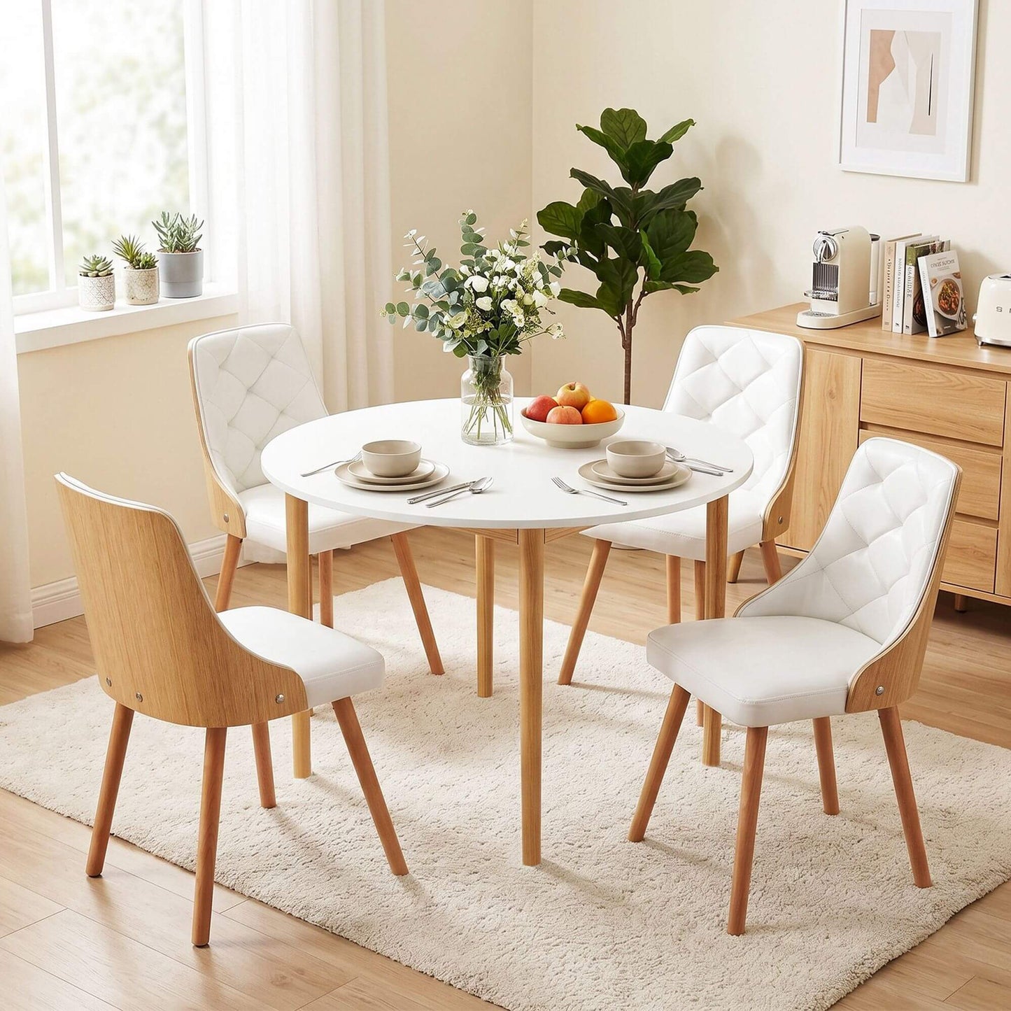 Salamanca Cobberas | Modern White Wooden Round Dining Table Set