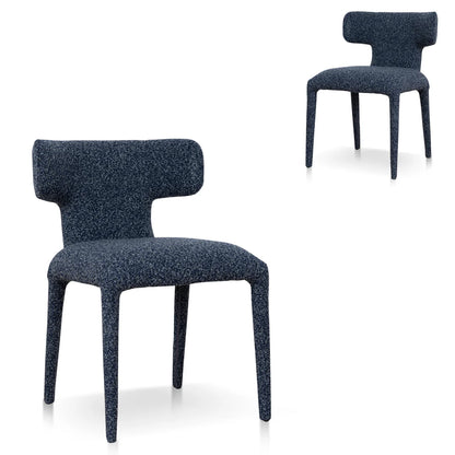 Salina | Mid Century Oatmeal Midnight Blue Textured Fabric Dining Chairs | Blue