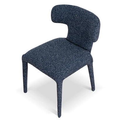 Salina | Mid Century Oatmeal Midnight Blue Textured Fabric Dining Chairs | Blue