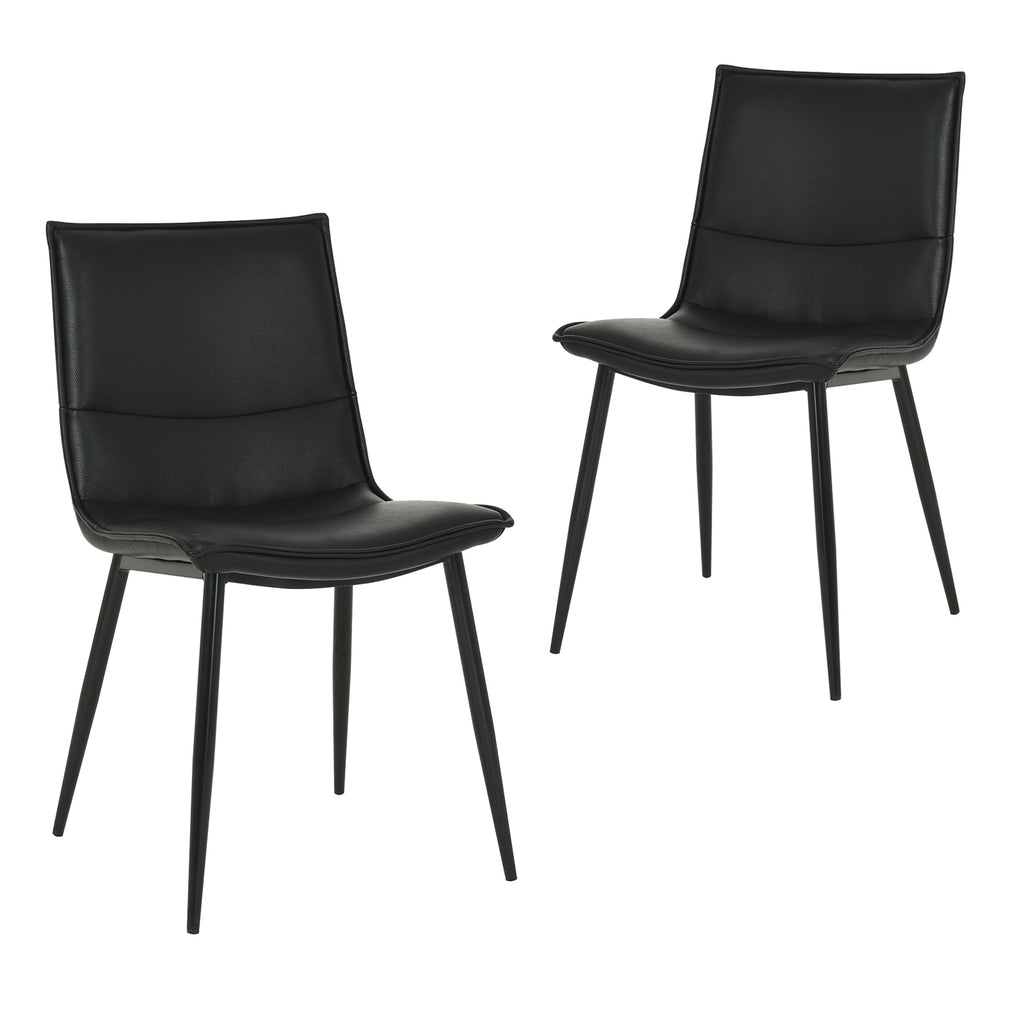 Salina | Modern Natural Boucle Black PU Leather Dining Chairs | Set Of 2