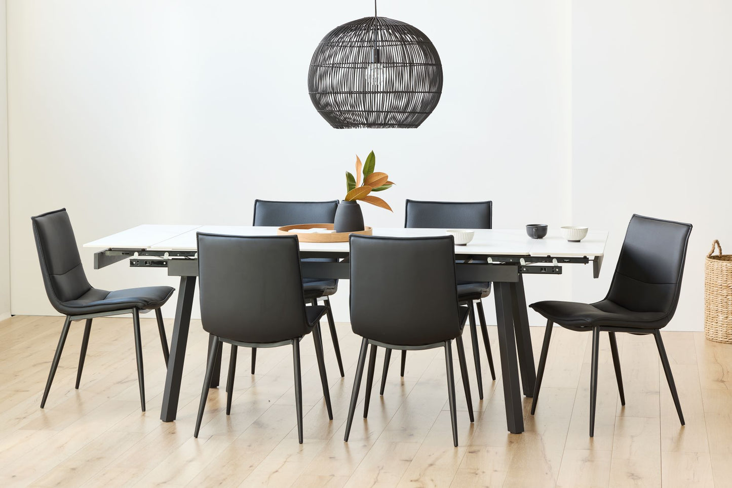 Salina | Modern Natural Boucle Black PU Leather Dining Chairs | Set Of 2 | Black