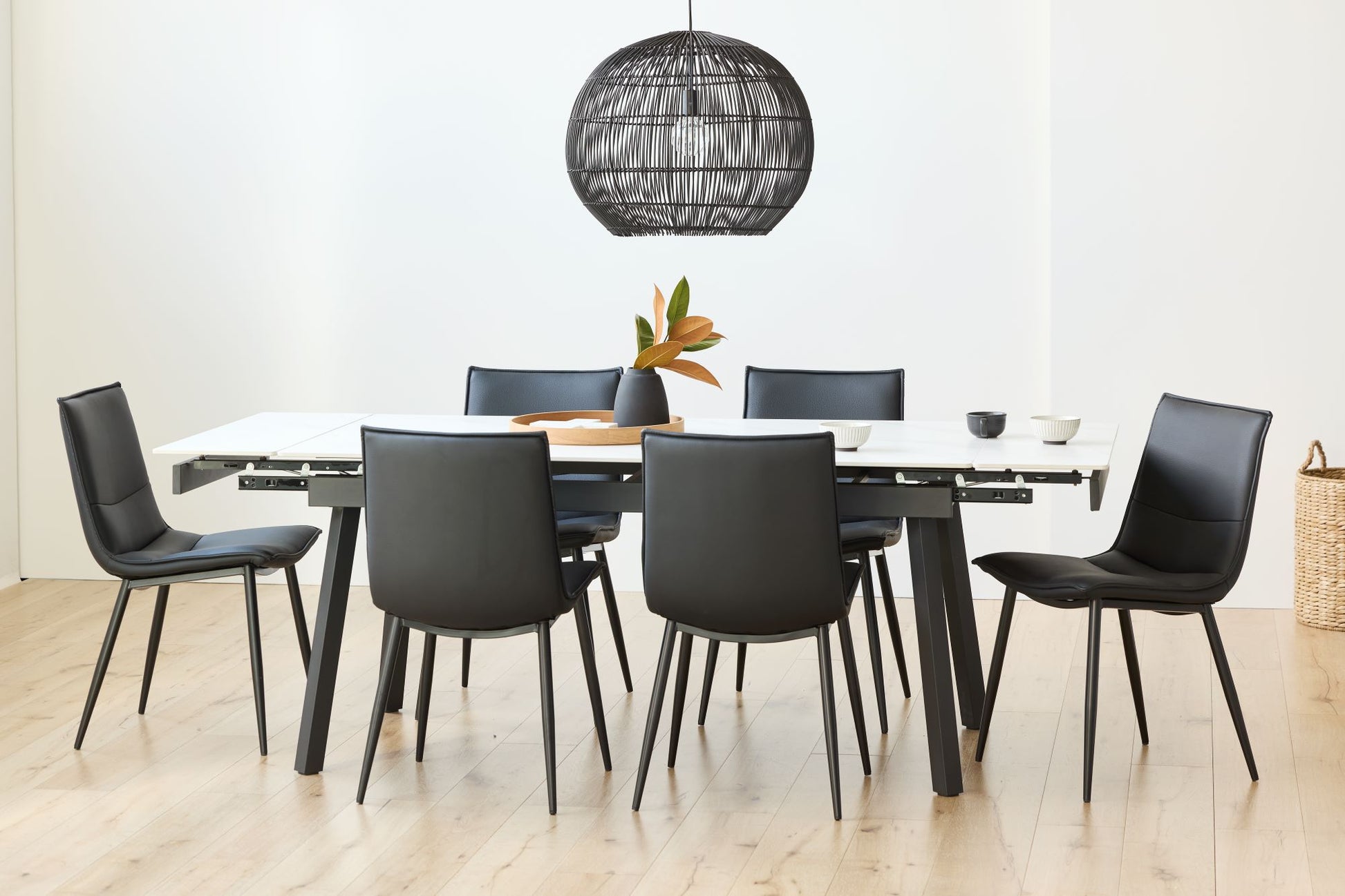 Salina | Modern Natural Boucle Black PU Leather Dining Chairs | Set Of 2 | Black